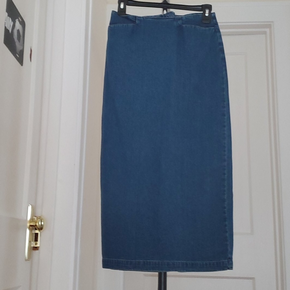 Womens Talbots denim ankle length straight skirt.